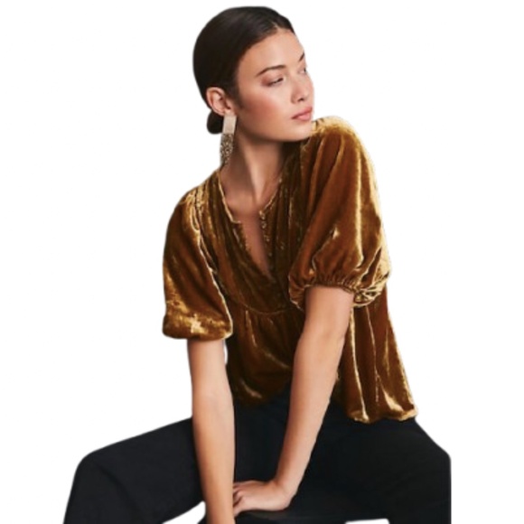 ANTHROPOLOGIE Velvet Henley Blouse - Picture 1 of 14